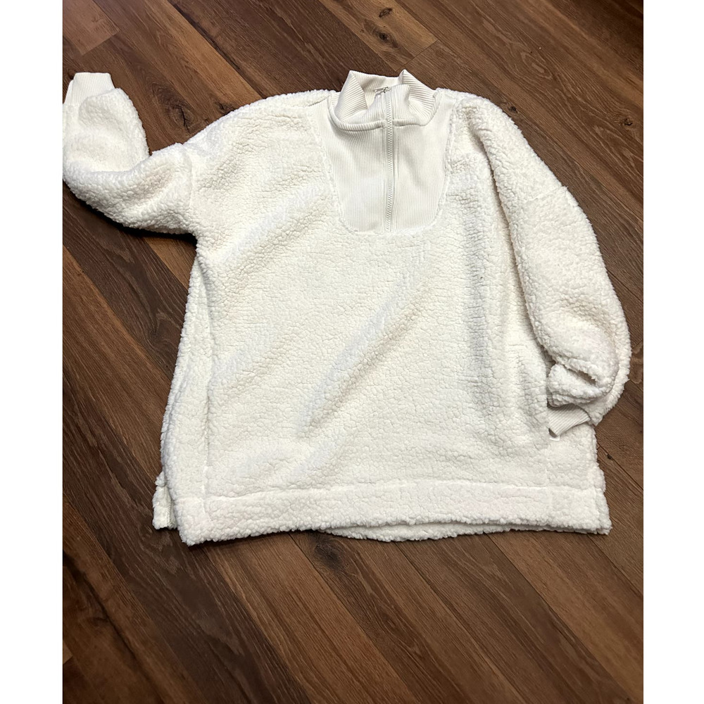 Aerie Dream Sherpa White Quarter Zip Pullover Sweatshirt Sweater Jacket Sz Med - Picture 3 of 9